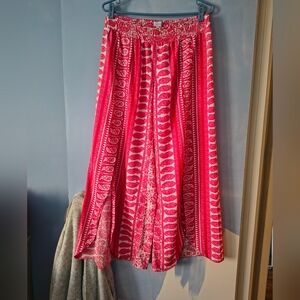 Guru Pure Silk Pull On Wide Leg Pink + White Pants XL